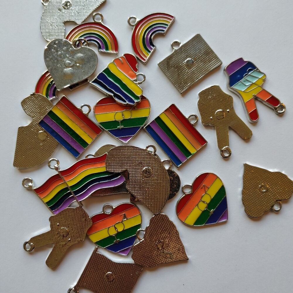 PRIDE CHARMS!  24 ASSORTED BEAUTIFUL COLORFUL SILVERTONE AND ENAMEL CHARMS